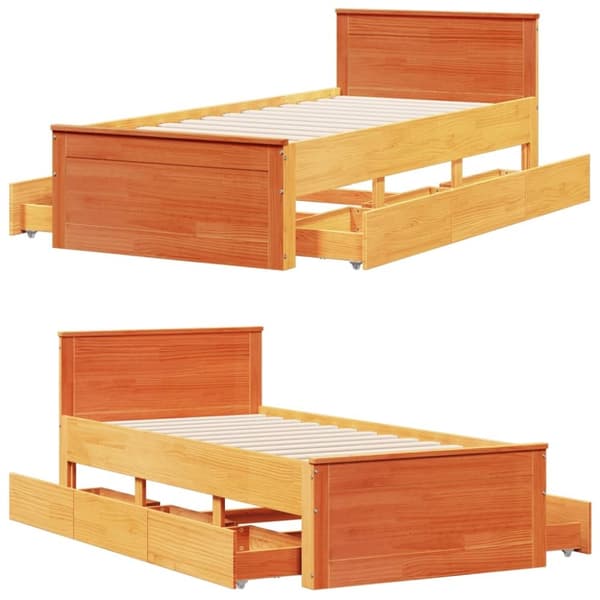 vidaXL Sengeramme uten madrass med hodegavl brun 75x190 cm heltre furu