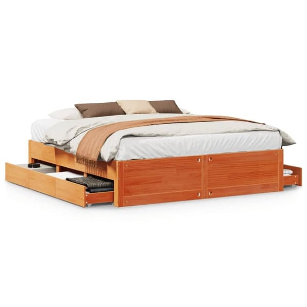 vidaXL Sengeramme uten madrass med skuffer brun 180x200 cm heltre furu