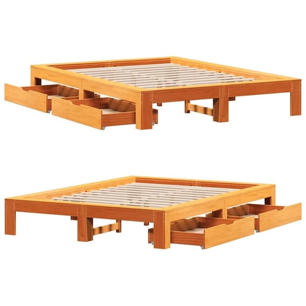 vidaXL sengeramme uden madras 140x190 cm massivt fyrretræ gyldenbrun