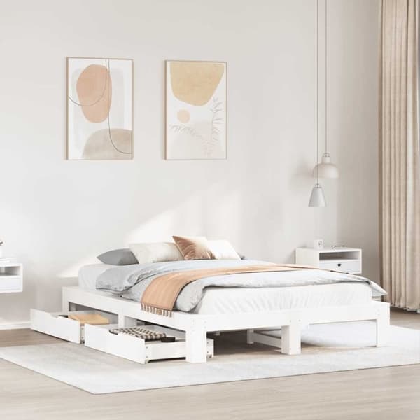 vidaXL sengeramme uden madras 140x190 cm massivt fyrretræ hvid