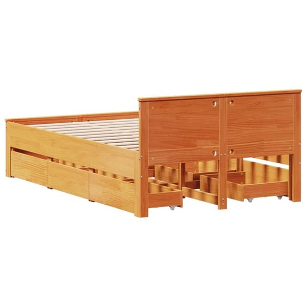 vidaXL Sängynrunko ilman patjaa vahanruskea 135x190 cm täysi mänty