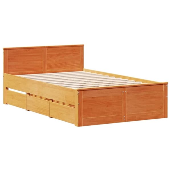 vidaXL Sengeramme uten madrass med hodegavl brun 135x190cm heltre furu