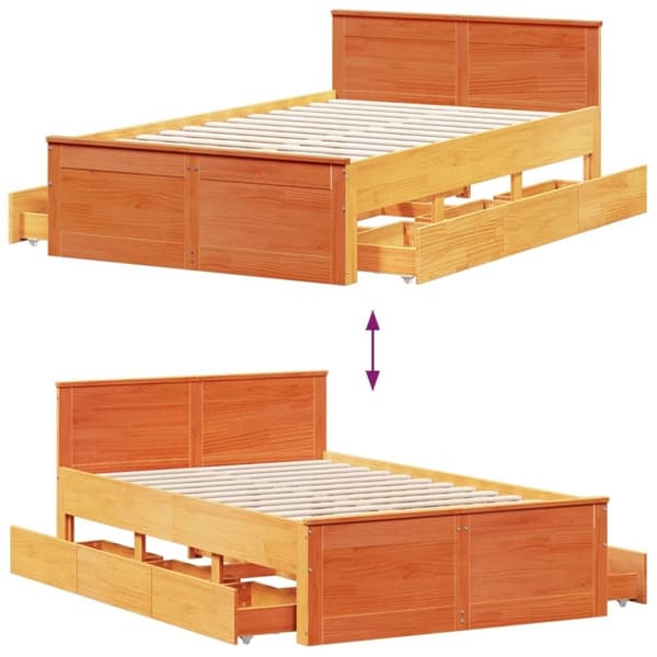 vidaXL Sengeramme uten madrass med hodegavl brun 135x190cm heltre furu