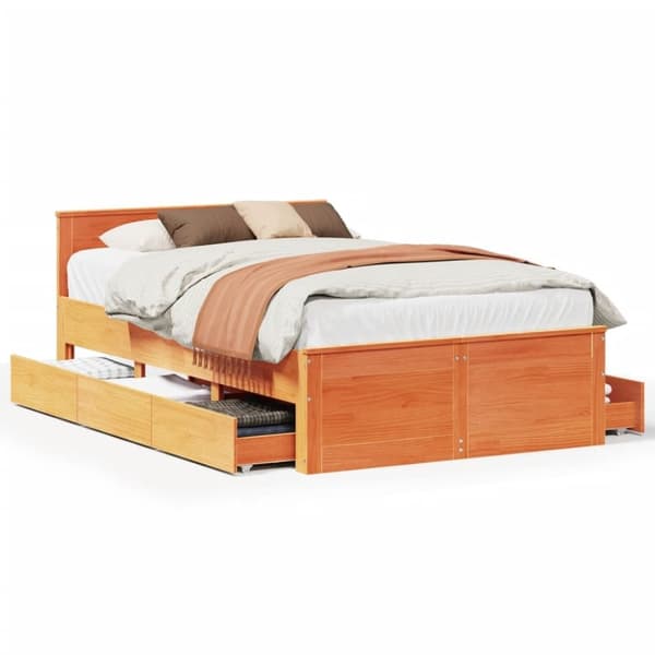 vidaXL Sengeramme uten madrass med hodegavl brun 135x190cm heltre furu
