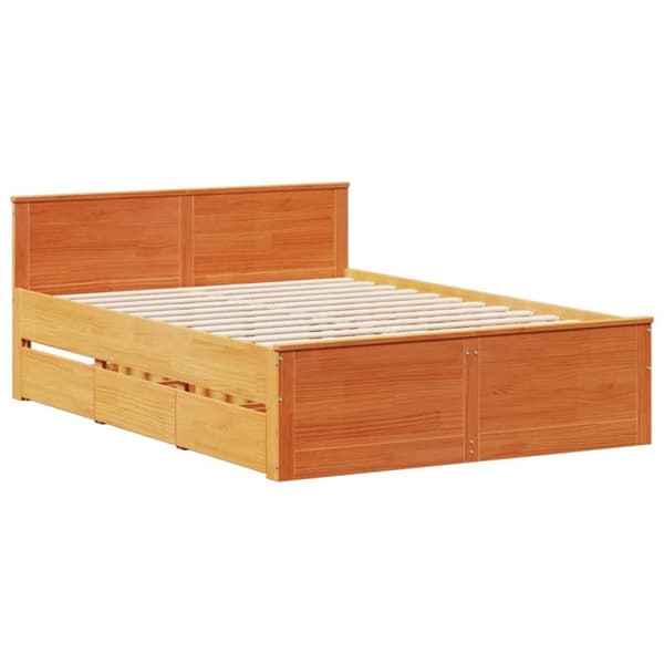 vidaXL Sengeramme uten madrass med hodegavl brun 140x190cm heltre furu