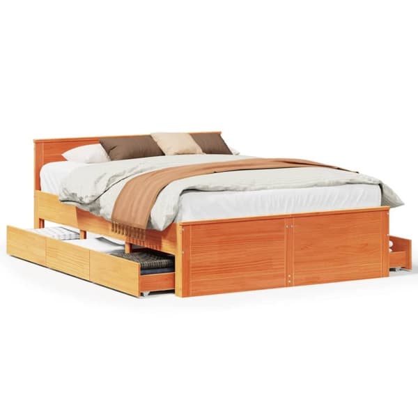 vidaXL Sengeramme uten madrass med hodegavl brun 140x190cm heltre furu