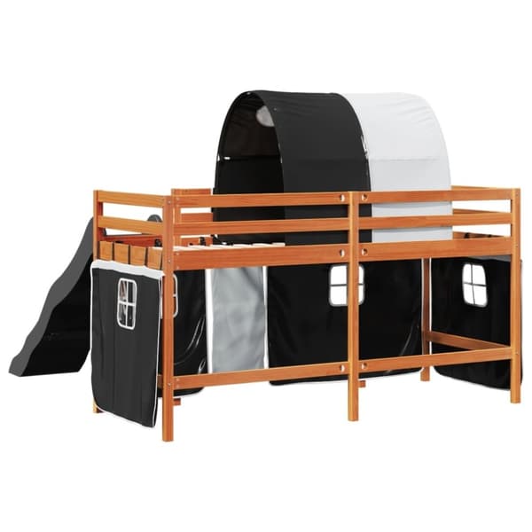 vidaXL Køyeseng for barn tunnel hvit og svart 90x190 cm heltre furu