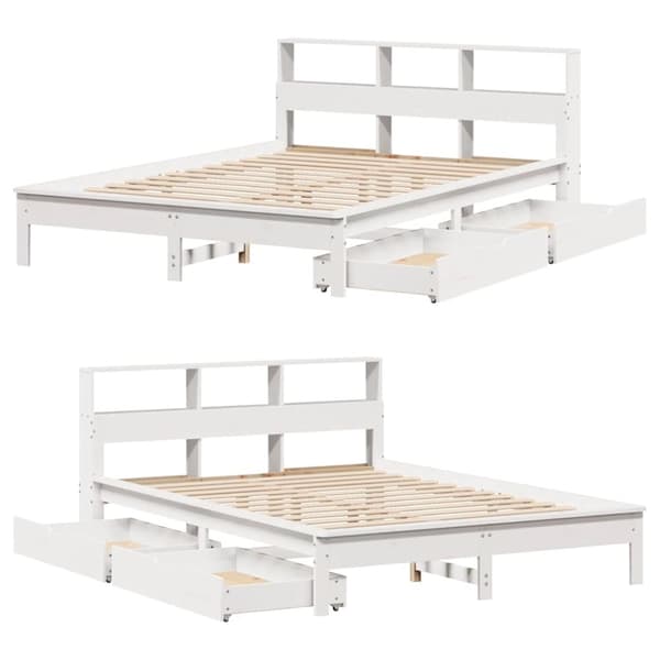 vidaXL Seng med bokhylle uten madrass hvit 120x190 cm heltre furu