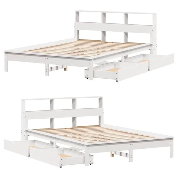 vidaXL Seng med bokhylle uten madrass hvit 120x200 cm heltre furu