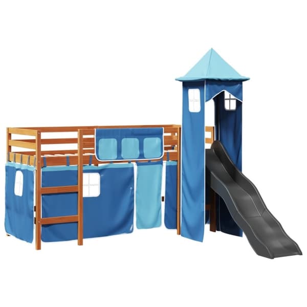 vidaXL Lasten parvisänky tornilla sininen 90x190 cm täysi mänty