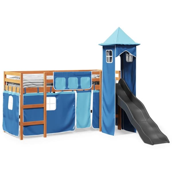 vidaXL Lasten parvisänky tornilla sininen 90x190 cm täysi mänty