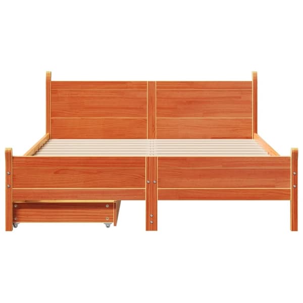 vidaXL Sänky ilman patjaa vahanruskea 140x190 cm täysi mänty