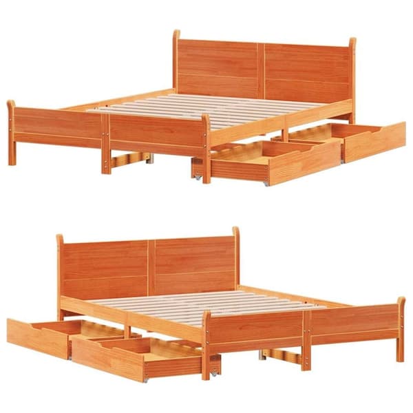 vidaXL Sänky ilman patjaa vahanruskea 140x190 cm täysi mänty