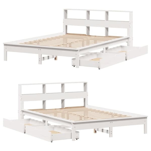 vidaXL seng med reol uden madras 120x190 cm massivt fyrretræ hvid