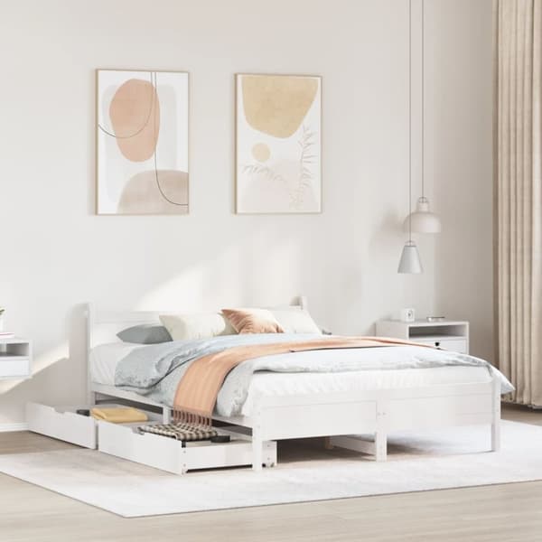 vidaXL Sängram utan madrass vit 160x200 cm massiv furu