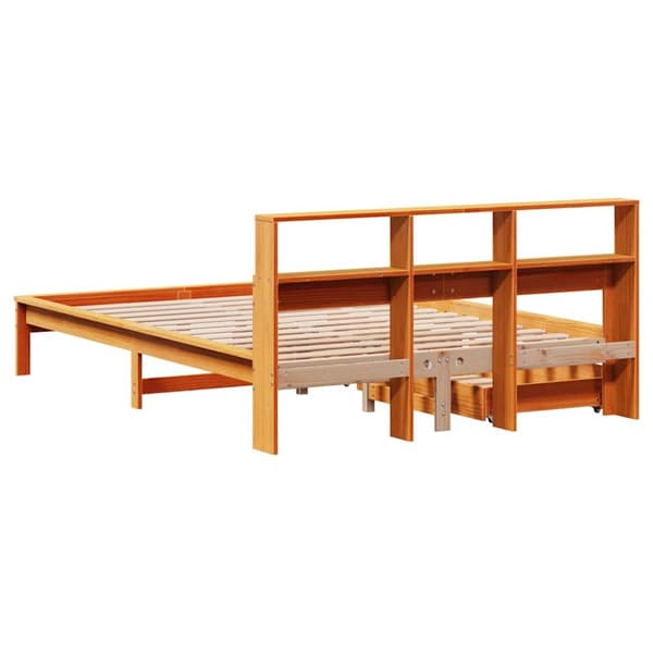 vidaXL Seng med bokhylle uten madrass voksbrun 135x190 cm heltre furu