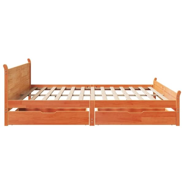 vidaXL sengeramme uden madras 200x200 cm massivt fyrretræ gyldenbrun