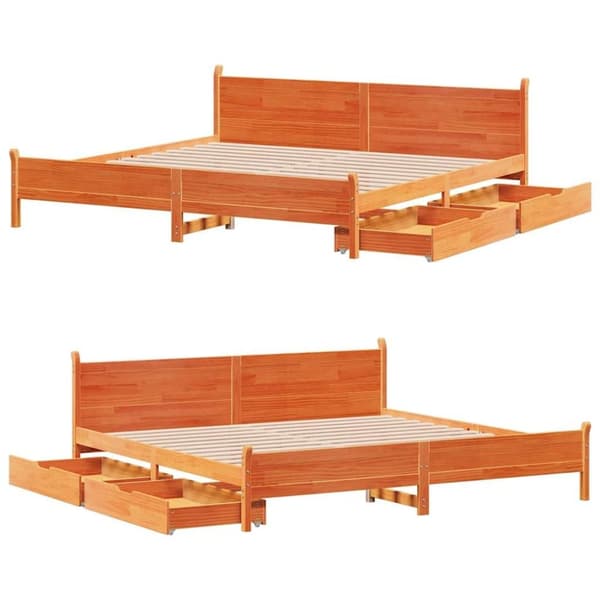 vidaXL sengeramme uden madras 200x200 cm massivt fyrretræ gyldenbrun