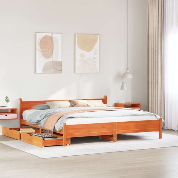 vidaXL sengeramme uden madras 200x200 cm massivt fyrretræ gyldenbrun