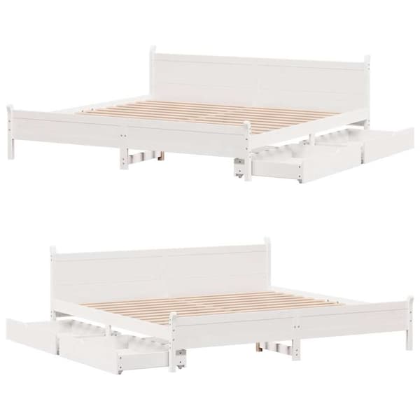 vidaXL Sengeramme med madrass hvit 200x200 cm heltre furu