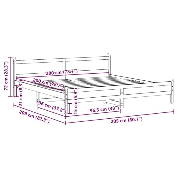vidaXL Sengeramme med madrass hvit 200x200 cm heltre furu