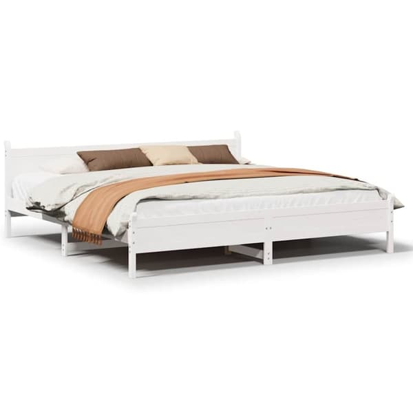 vidaXL Sengeramme med madrass hvit 200x200 cm heltre furu