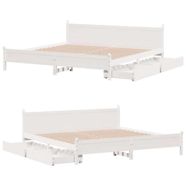 vidaXL Sängynrunko ilman patjaa valkoinen 200x200 cm täysi mänty