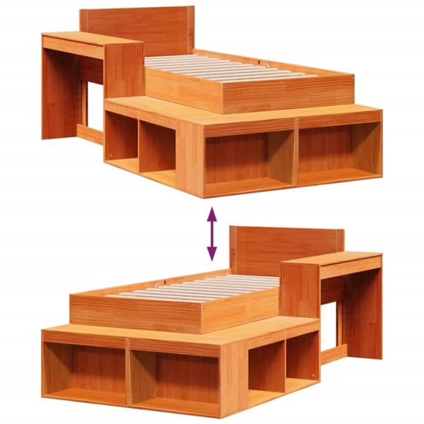 vidaXL Sengeramme uten madrass voksbrun 75x190 cm heltre furu