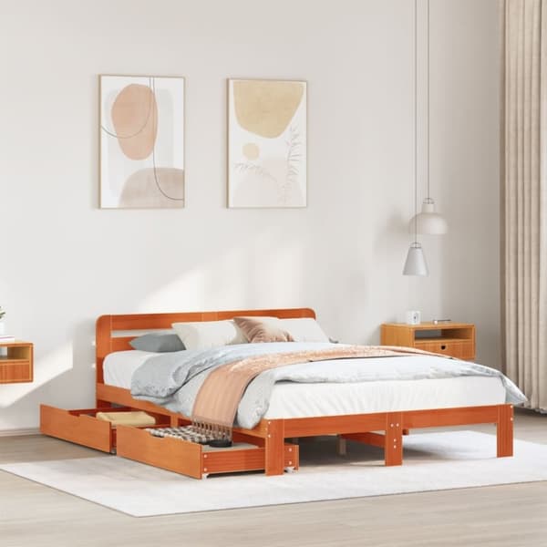 vidaXL Sängynrunko ilman patjaa vahanruskea 150x200 cm täysi mänty