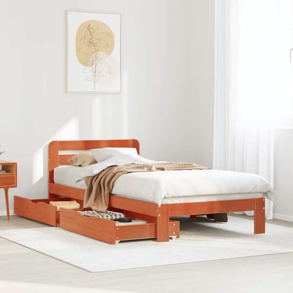 vidaXL sengeramme uden madras 90x200 cm massivt fyrretræ gyldenbrun