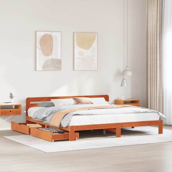vidaXL Sengeramme uten madrass voksbrun 180x200 cm heltre furu