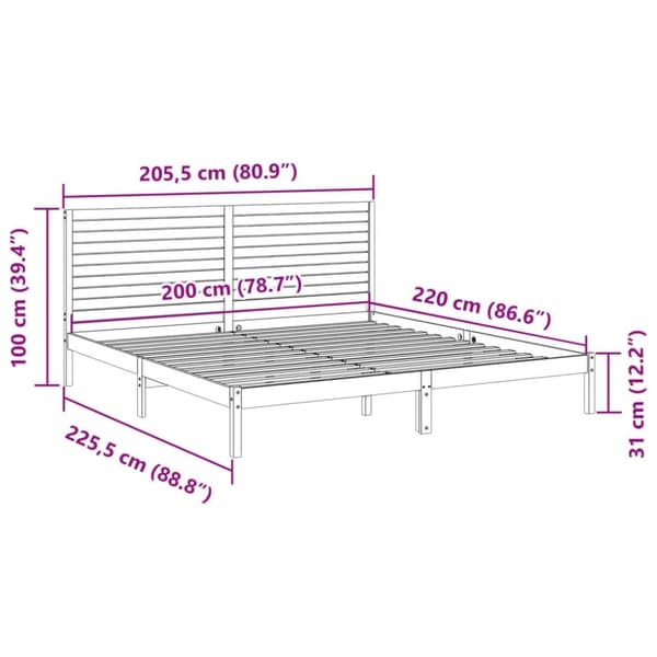 vidaXL Ekstra lang sengeramme uten madrass 200x220 cm heltre