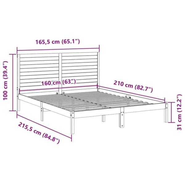 vidaXL Sängram utan madrass extra lång vit 160x210 cm massivt trä