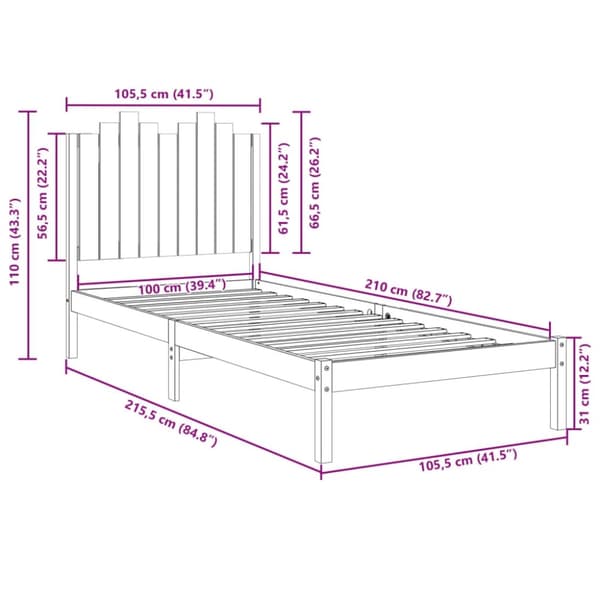 vidaXL ekstra lang sengeramme uden madras 100x210 cm massivt træ