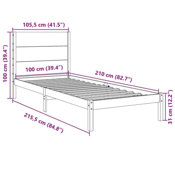 vidaXL Ekstra lang sengeramme uten madrass 100x210 cm heltre
