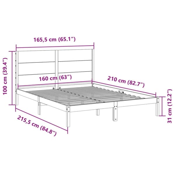 vidaXL Ekstra lang sengeramme uten madrass 160x210 cm heltre