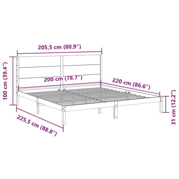 vidaXL Ekstra lang sengeramme uten madrass hvit 200x220 cm heltre