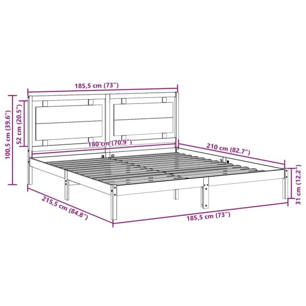 vidaXL ekstra lang sengeramme uden madras 180x210 cm massivt træ