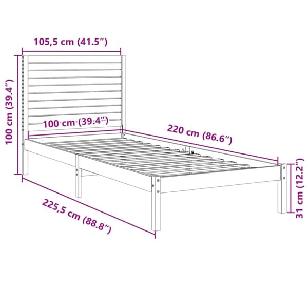 vidaXL Ekstra lang sengeramme uten madrass 100x220 cm heltre
