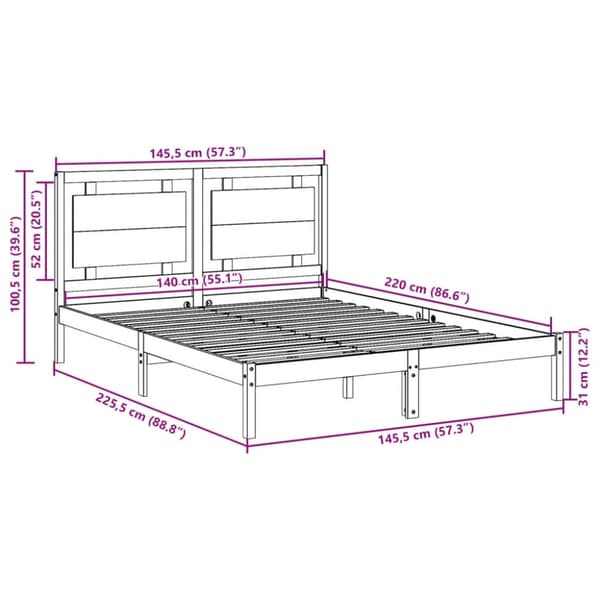 vidaXL Ekstra lang sengeramme uten madrass hvit 140x220 cm heltre