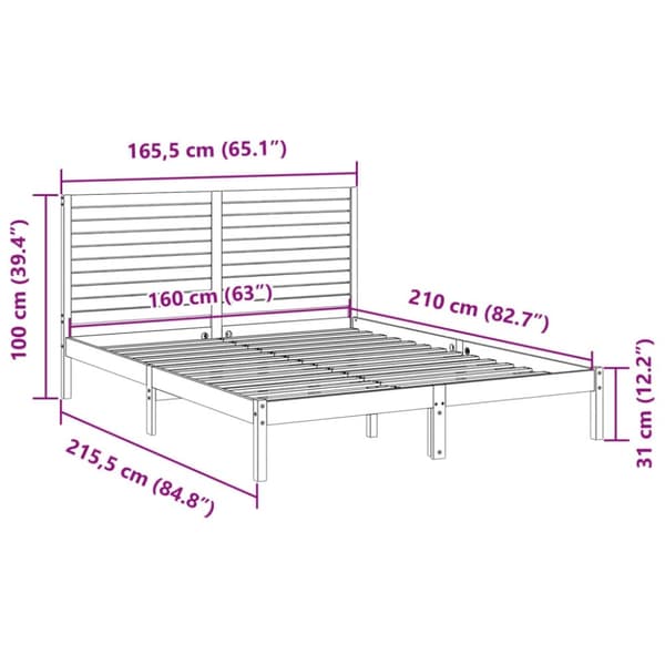 vidaXL Ekstra lang sengeramme uten madrass 160x210 cm heltre