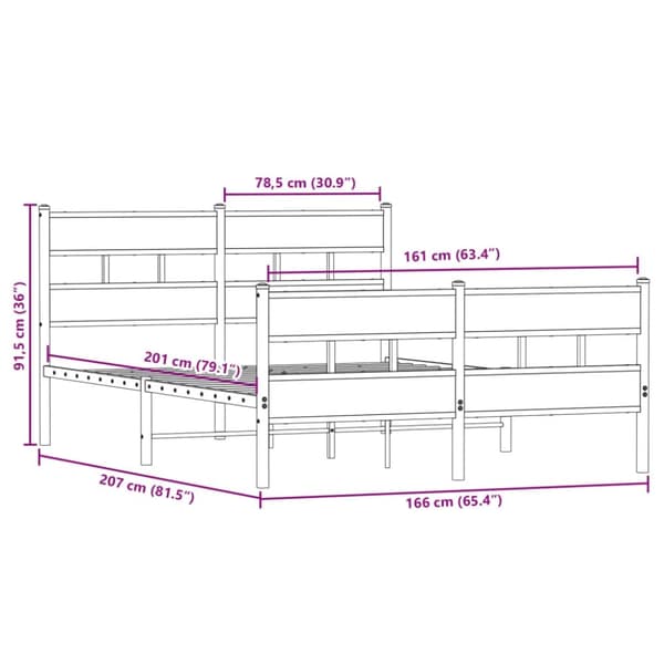 vidaXL Sengeramme i metall uten madrass røkt eik 160x200 cm