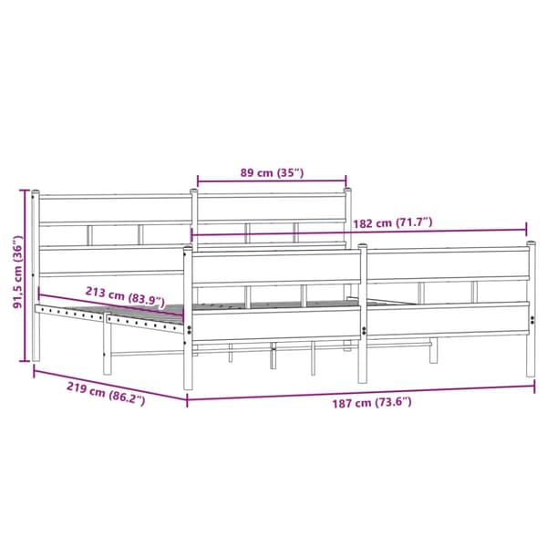 vidaXL sengeramme uden madras 183x213 cm metal røget egetræsfarve