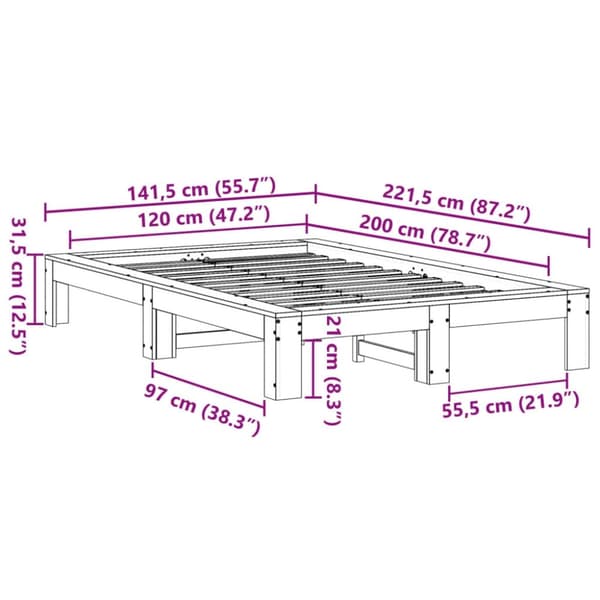 vidaXL Sengeramme uten madrass voksbrun 120x200 cm heltre furu