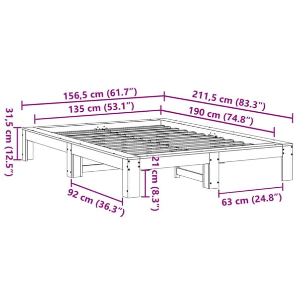 vidaXL Sengeramme uten madrass hvit 135x190 cm heltre furu