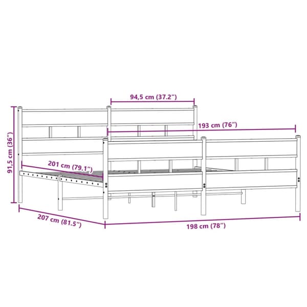 vidaXL sengeramme uden madras 193x203 cm metal røget egetræsfarve