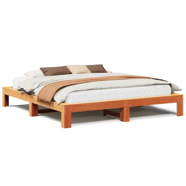 vidaXL Sängram utan madrass vaxbrun 200x200 cm massiv furu