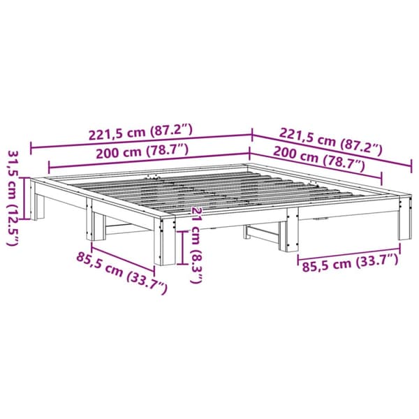 vidaXL Sängram utan madrass vaxbrun 200x200 cm massiv furu