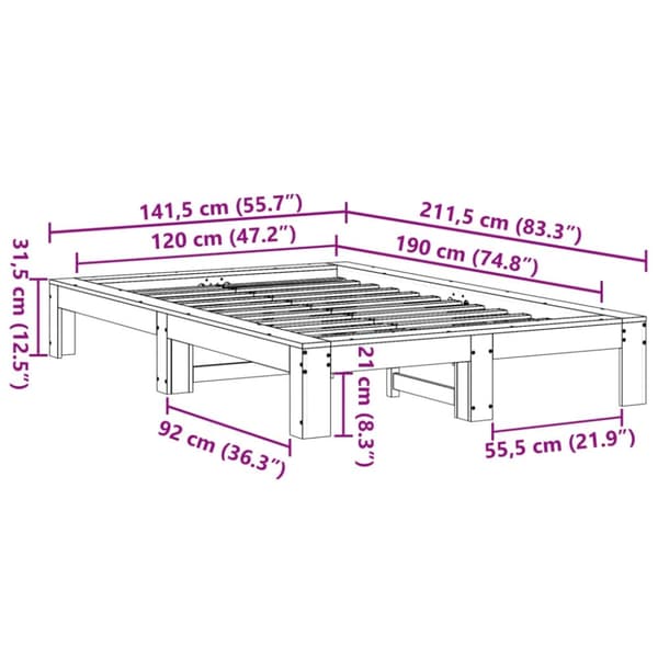 vidaXL Sengeramme uten madrass hvit 120x190 cm heltre furu