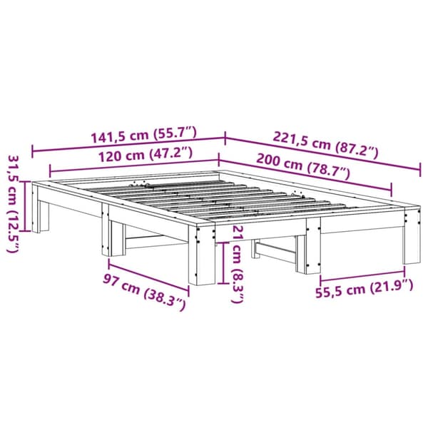 vidaXL Sengeramme uten madrass 120x200 cm heltre furu